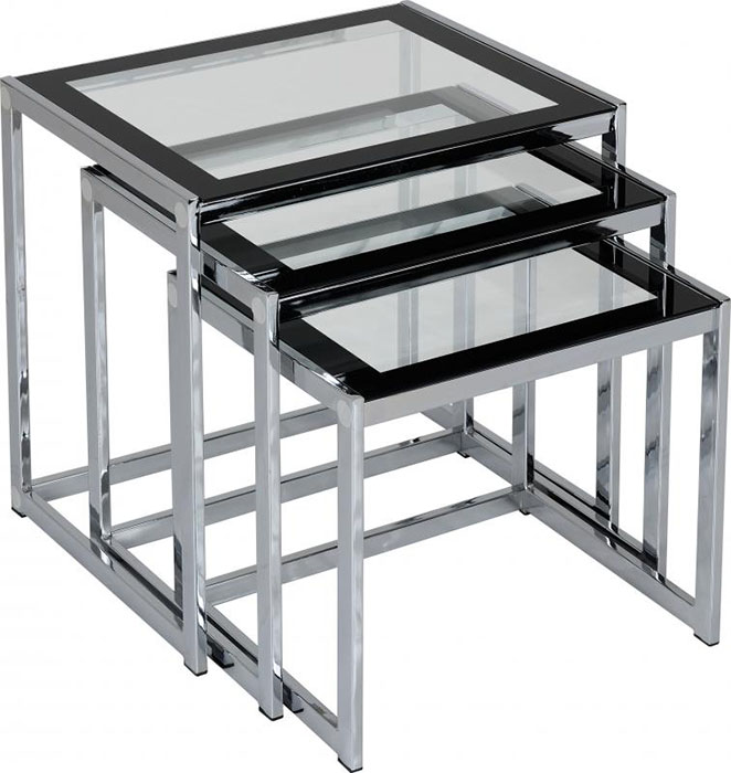 Hanley Nest of Tables in Clear Glass With Black Border